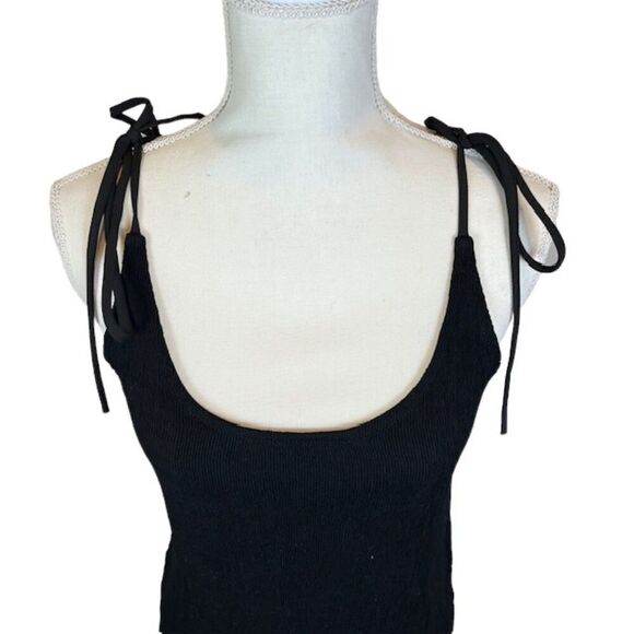 Kendall & Kylie Tie Spaghetti Strap Super Stretch Bodycon Black Dress Size Med - Picture 2 of 10